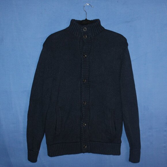 CHAPS Mock Neck Cardigan Sweater Navy Small - Picture 1 of 11